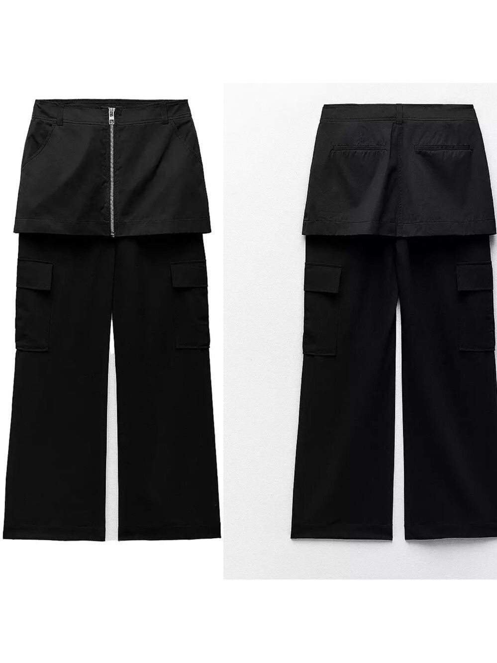 Zara black mini skirt over trouser pants zipper front Sz XS NWOT new without tag
